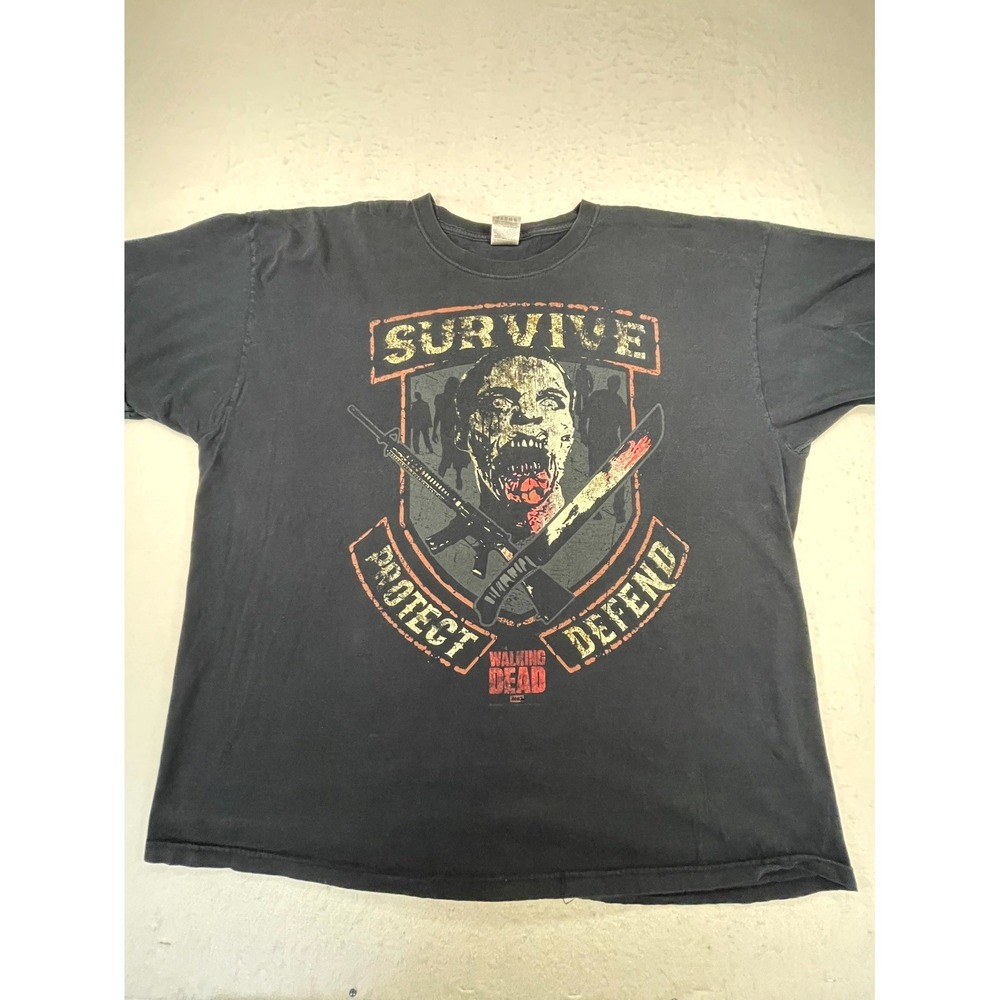 Fruit Of The Loom T Shirt Mens 3XL Black Walking Dead The Survive Protect Defend